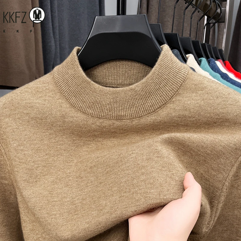 

Men's Solid Color Half Turtleneck Knitwear Sweater Mock Neck Pullover Casual Autumn Winter Sweatshirt Brand Mens Clothing