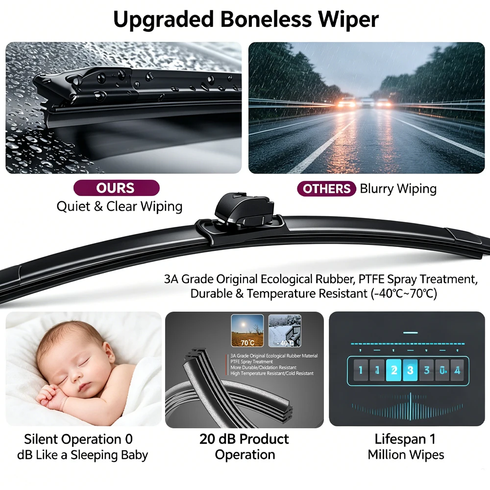 Long Lasting Sturdy Black Wiper Blades 2-Pack For Honda Stream RN6-9 2006-2014, Quick Install, Excellent Cleaning Performance - view 4