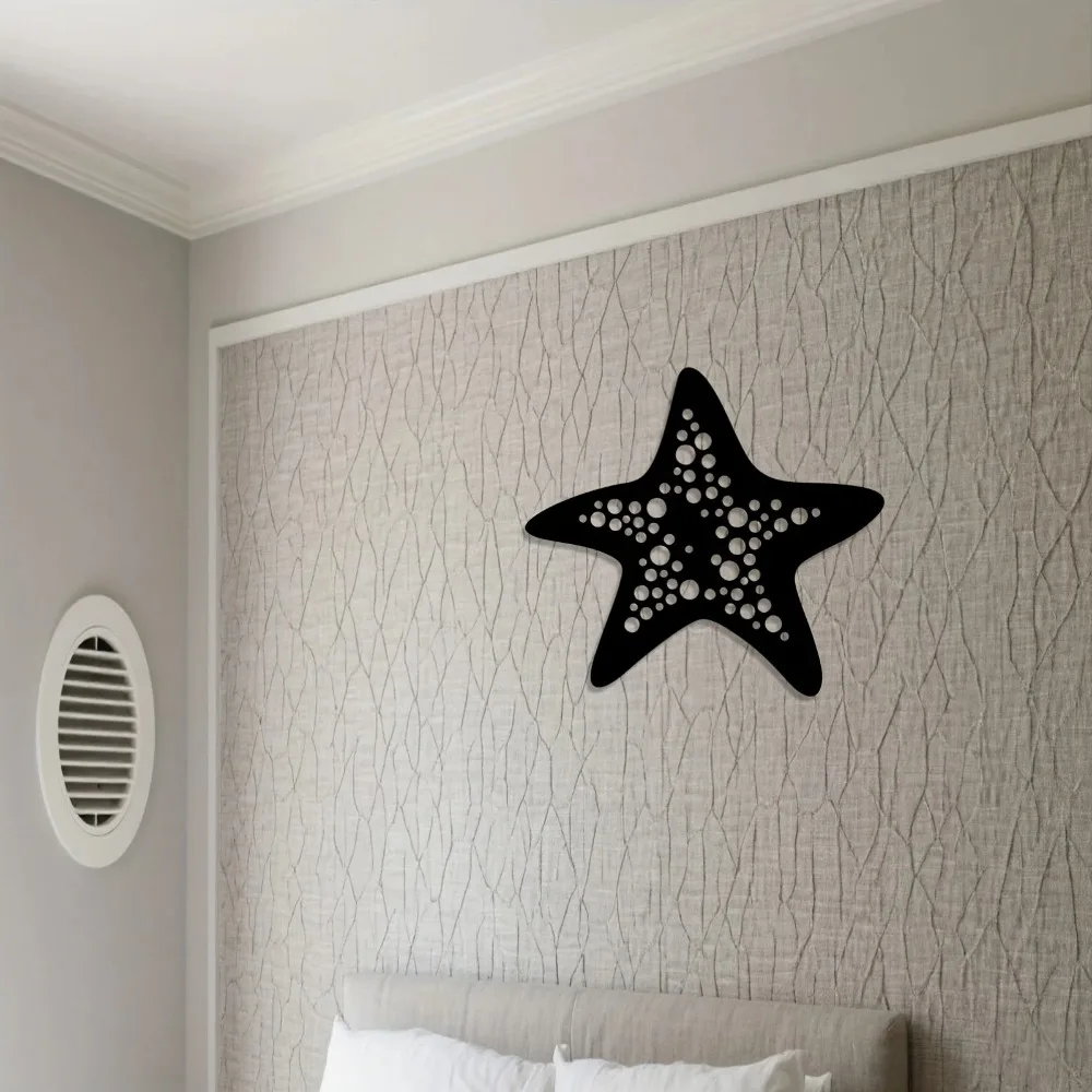 Stylish Ocean Polka Dot Starfish Aluminum Wall Art, Waterproof Metal Decor for Home