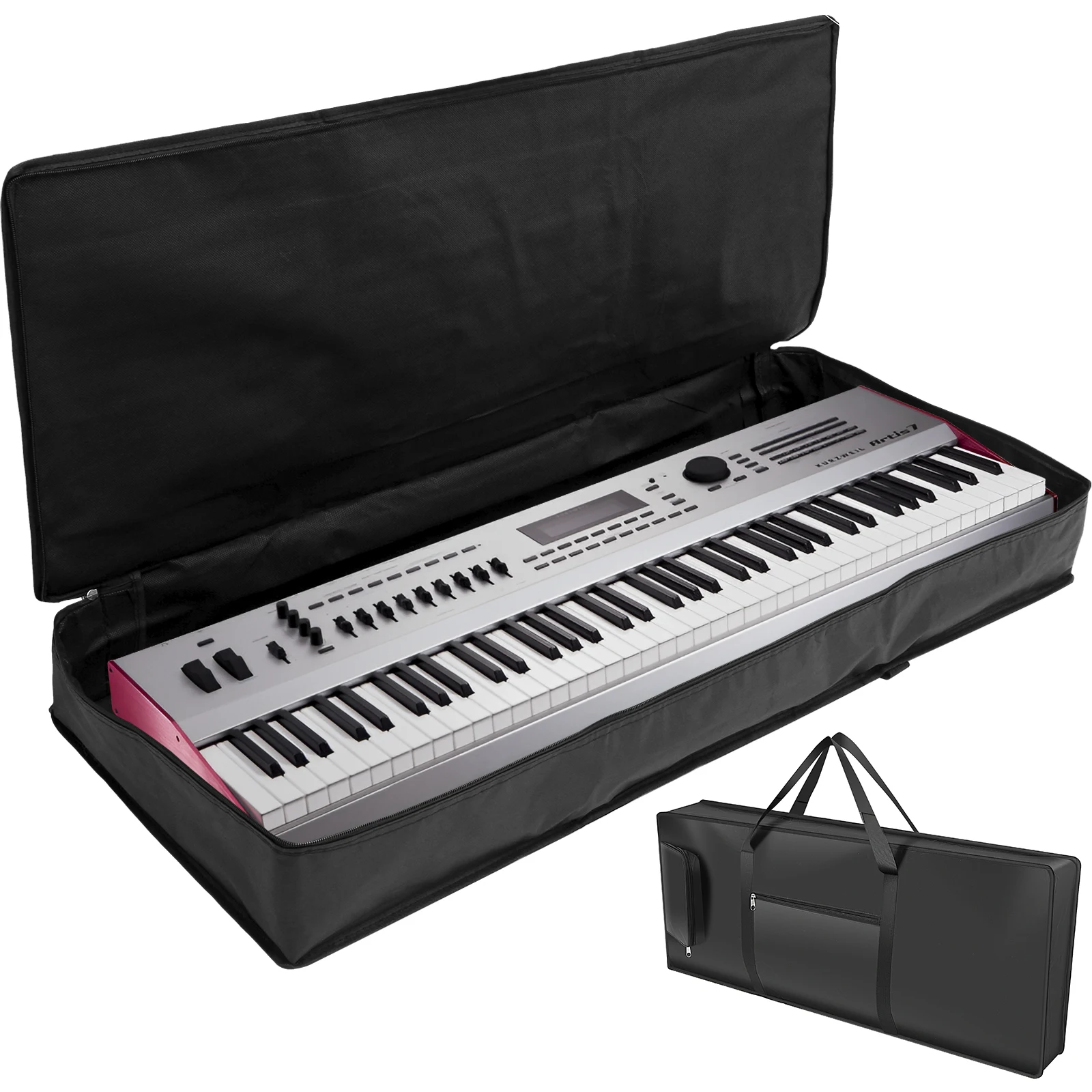 61 Key Keyboard Gig Bag Padded Keyboard Case with Handle and Adjustable Shoulder Strap Portable Electric Piano Case with 2 Side