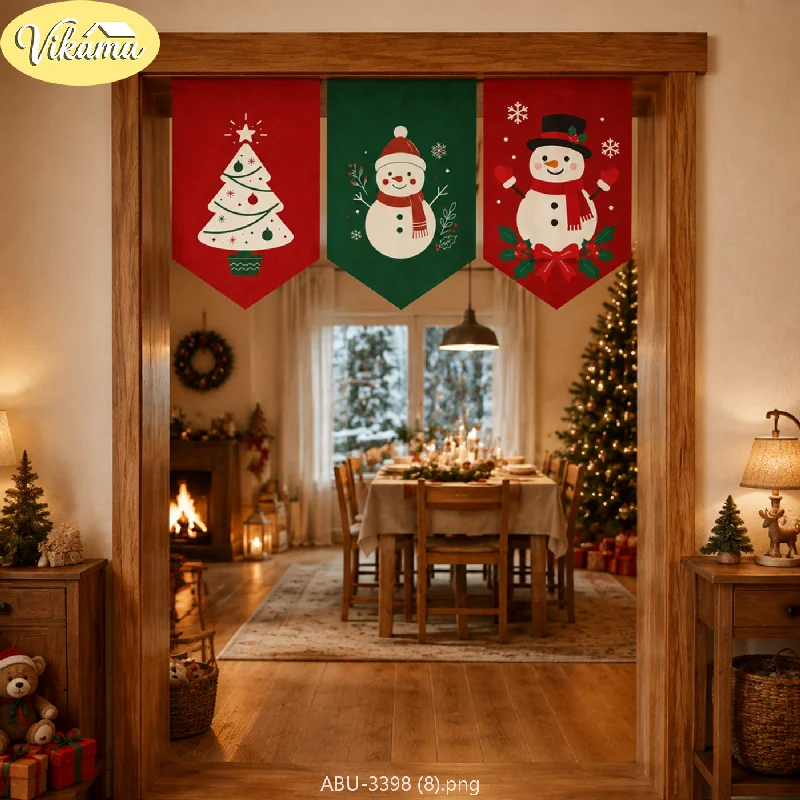 VIKAMA Christmas Red Green Snowman Tree Pennant Banner Ornament Ball Bar Door Hanging Bedroom Living Room Dorm Home Decor Funny