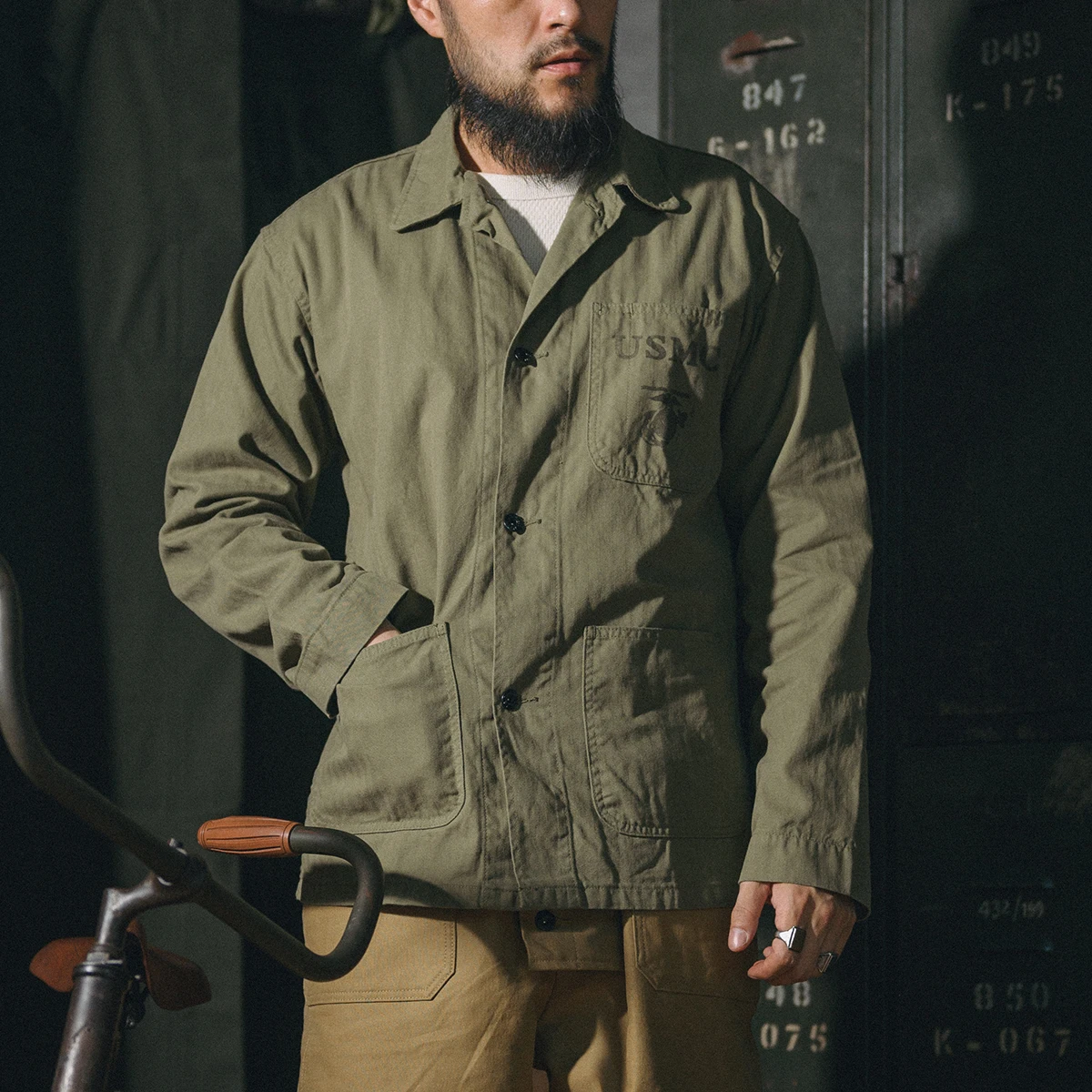 

Red Bronson USMC P4 HBT Blood War Plaid Jaet Men's Outerwear M4 Faion Urban Sle Long Sve Stand Fit