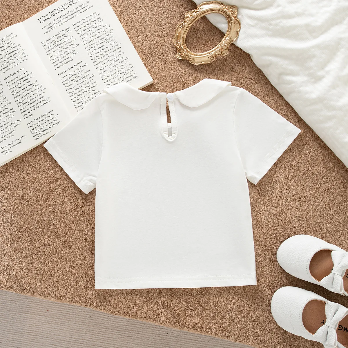 Summer Bestsellers: Pure Cotton Versatile Baby Sweater-Neck White T-Shirt, Short Sleeve Top for Boys and Girls