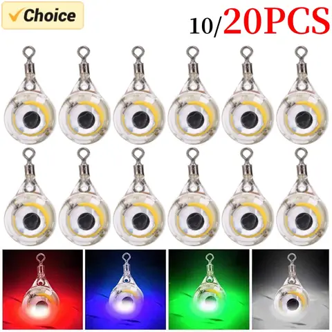 10/20PCS 미니 낚시 미끼 빛 LED 깊은 드롭 수 중 눈 모양 낚시 오징어 낚시 미끼 물고기를 유치하기위한 빛나는 미끼