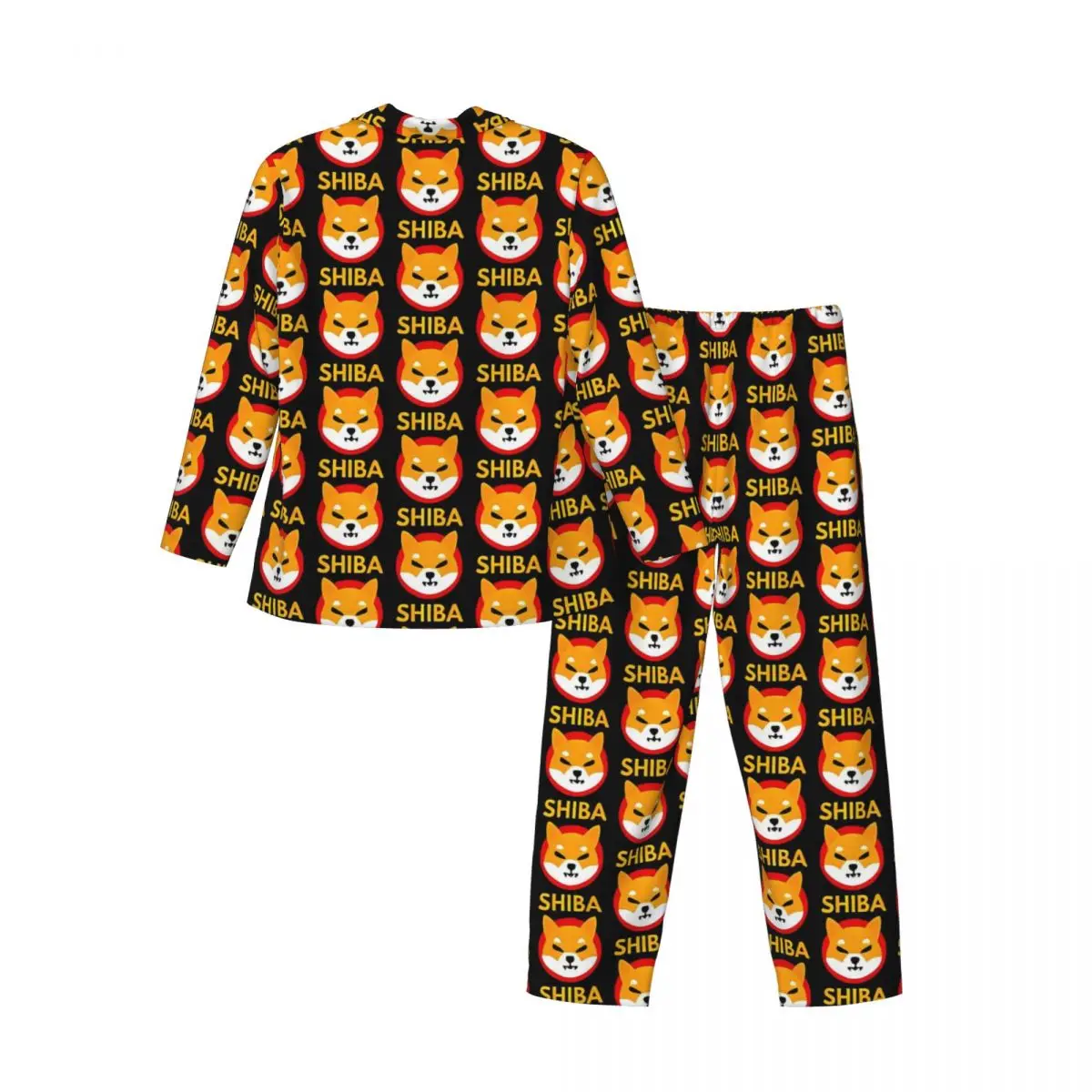 Shiba Coin Kryptowährung Pyjama-Sets Kawaii Nachtwäsche Unisex Langarm Casual Sleep 2-teilige Nachtwäsche Große Größe