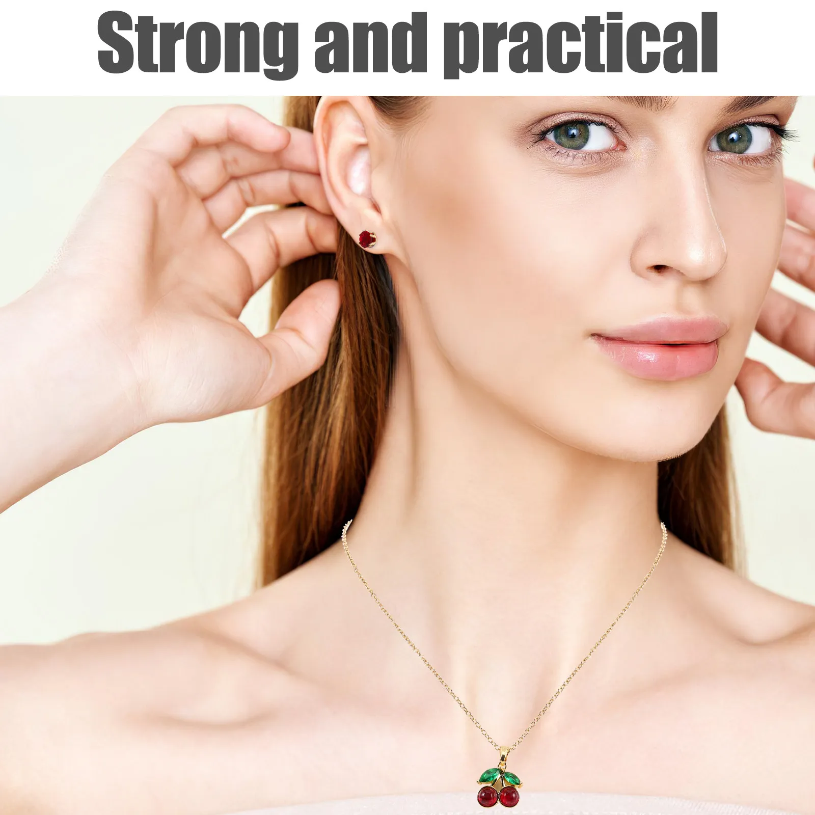 1Set Cherry Micro-Inlaid Stainless Steel Necklace and Earrings Set Women Aesthetic Fruit Themed Jewelry Collarbone Chain