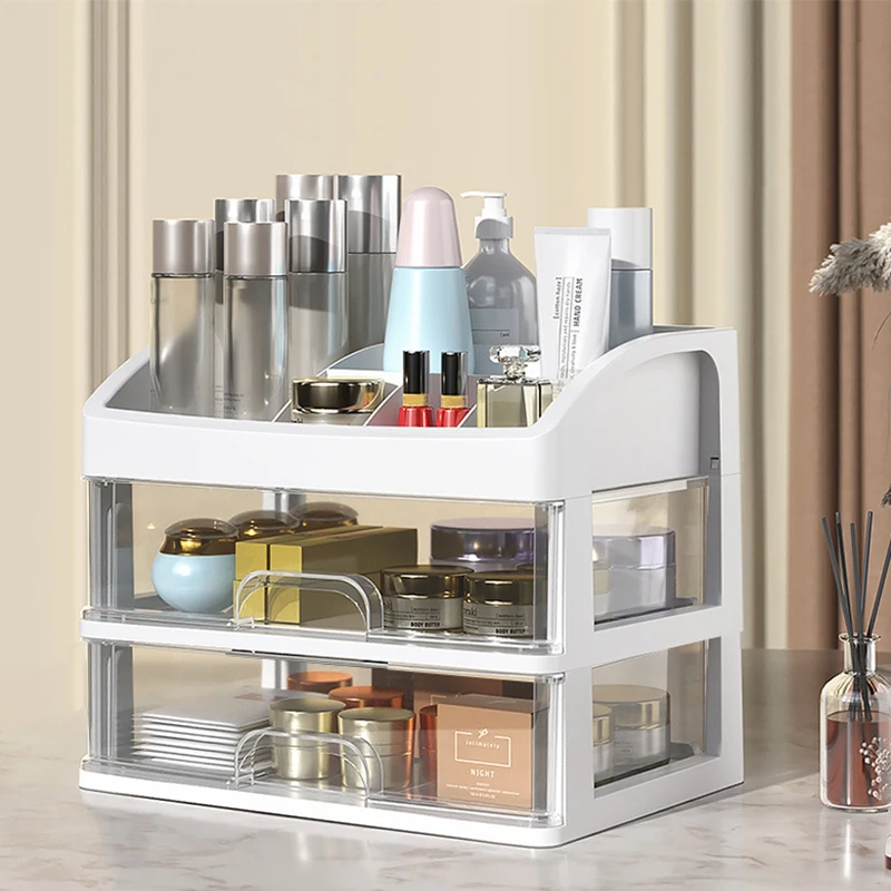 Desktop Transparent Cosmetics Storage Box Plastic Cosmetic Storage Box Rack Drawer Makeup Organizer Makeup Organizer Drawers