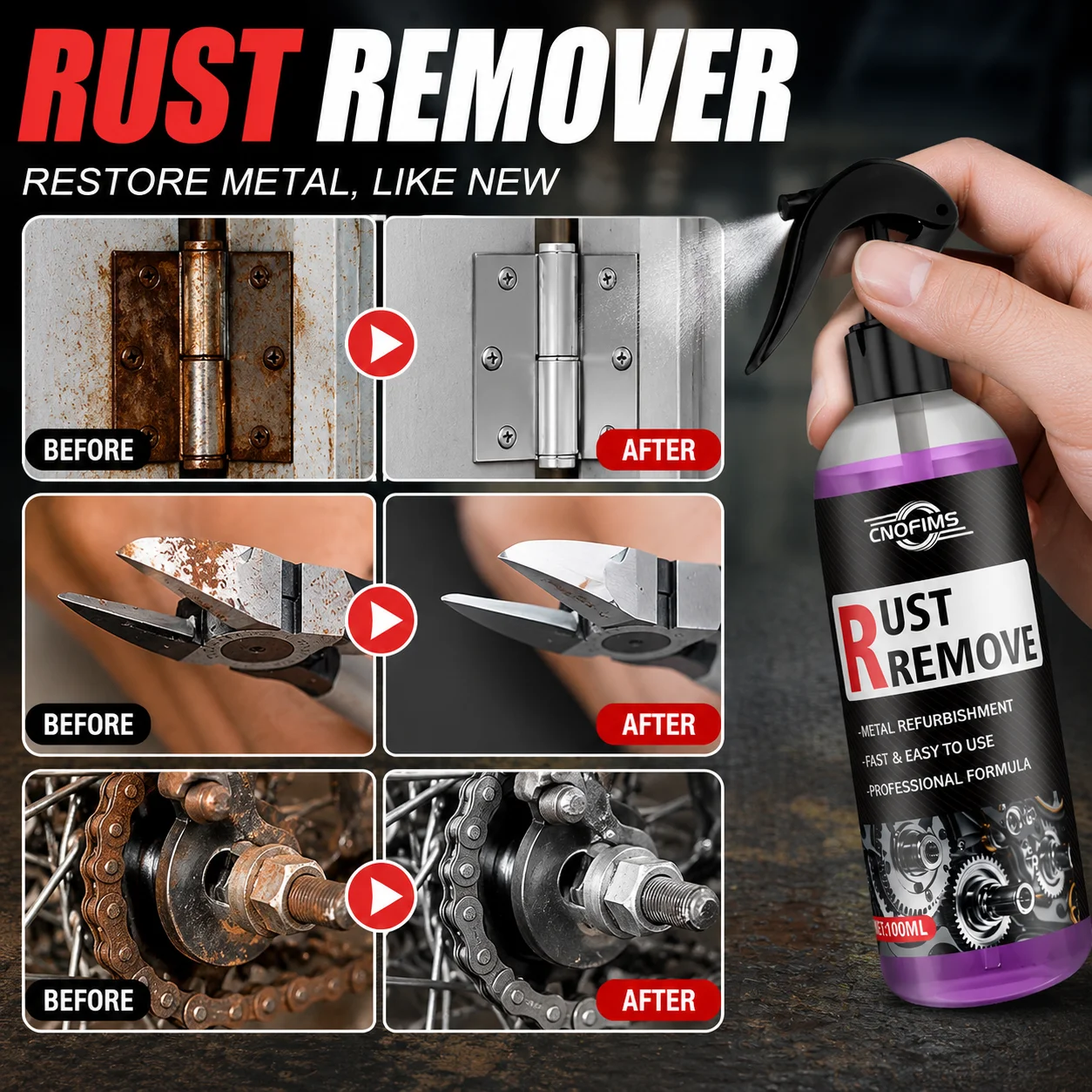 Fast-Acting Rust Cleaner Spray, Removes Oxidation and Rust Stains from Cars, Tools and Metal Surfaces