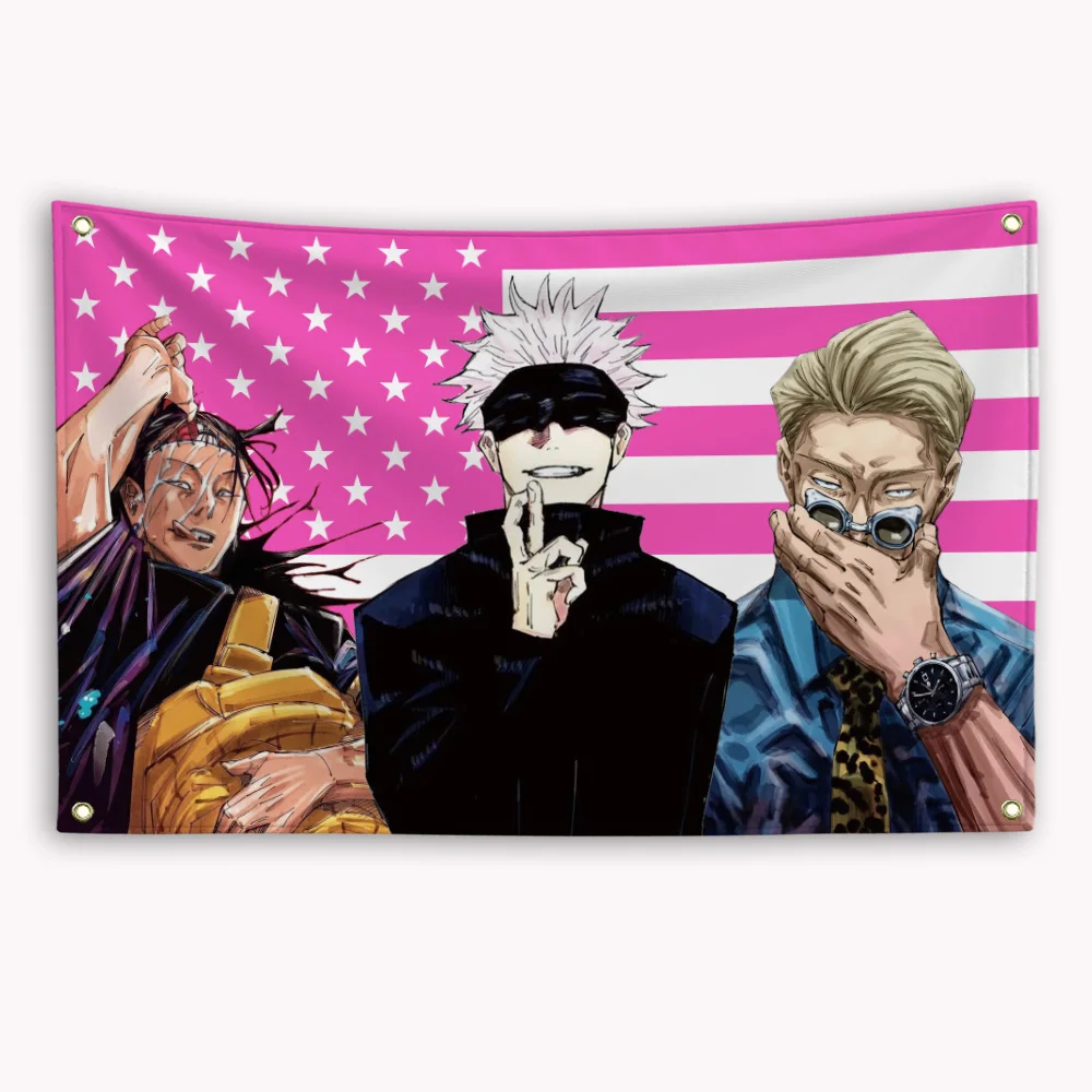 Anime Jujutsu Kaisen American Flag Gojo Satoru Geto Suguru Banner Itadori Yuji Tapestry Flaga Garage Flags Outdoor Decor Custom