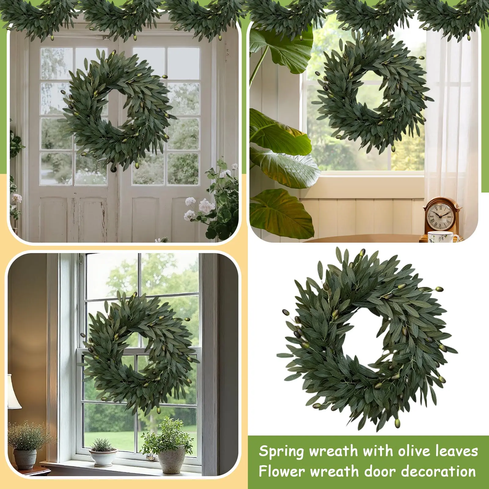 

Olive Wreaths for Front Door Artificial Year Round Green Lush Olive Branch Wreath for Home Farmhouse Porch Window Outdoor Indoor