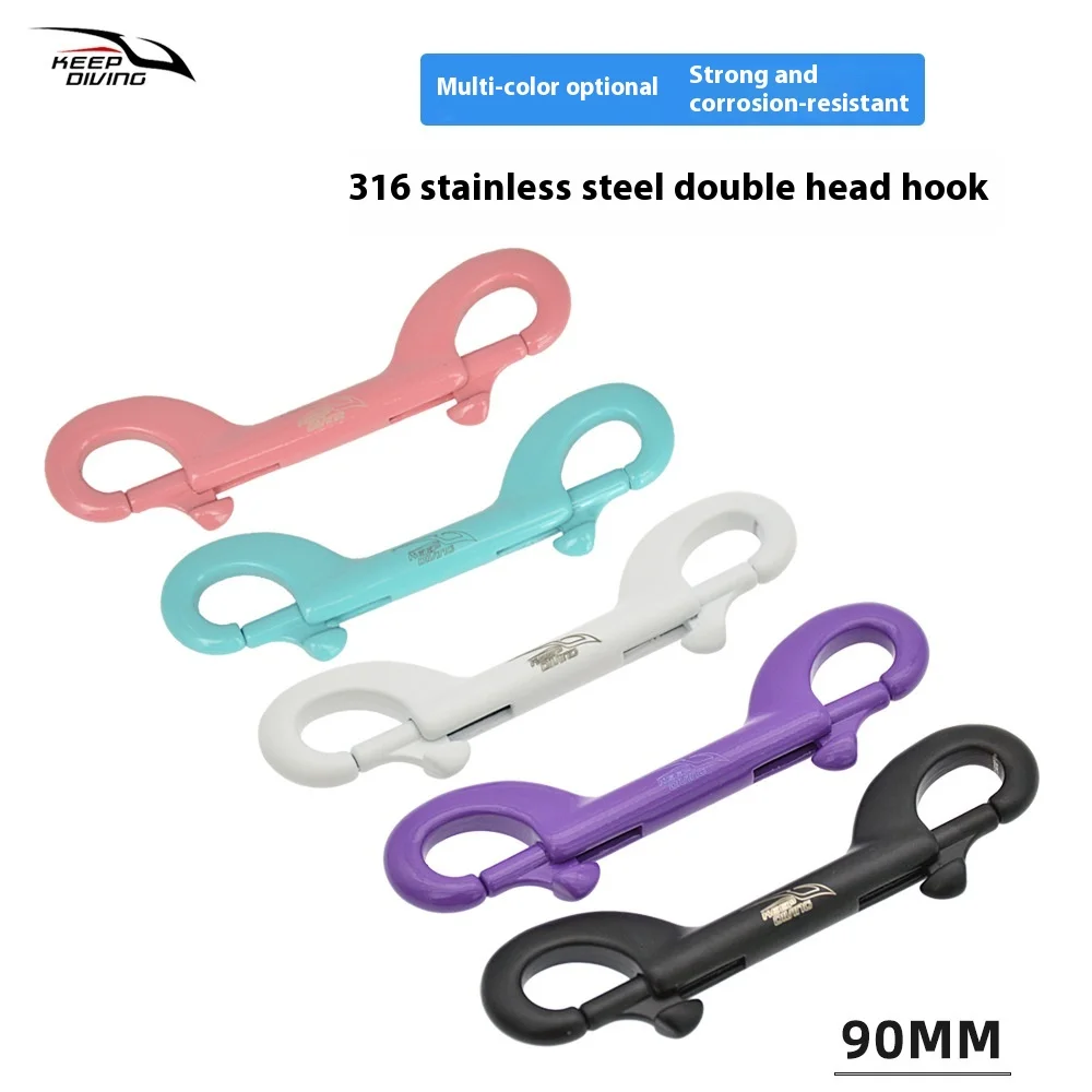 Multi-Color 316 Stainless Steel Double Head Hook 90mm Diving Quick Release Buckle Spring Hook BCD Safety Equipment