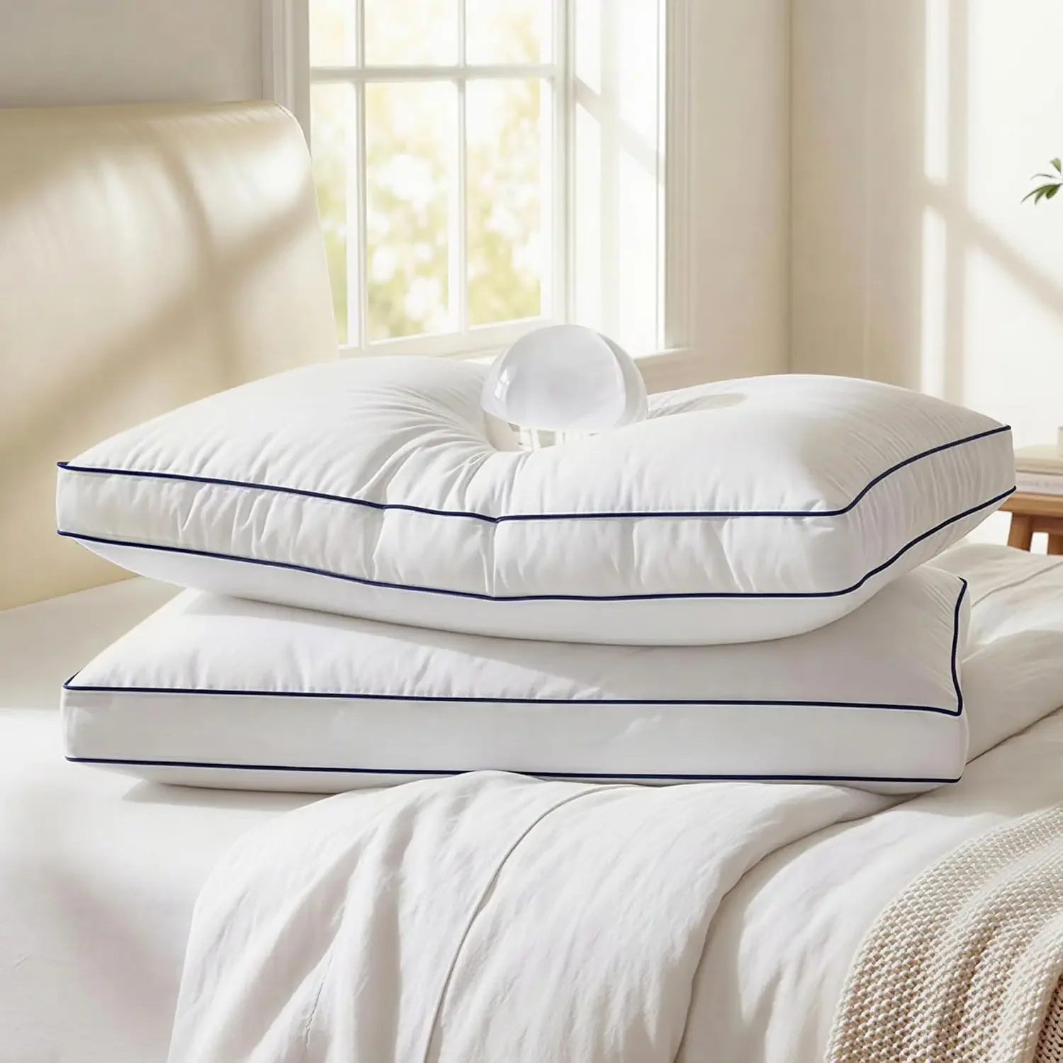 Down Pillows King Size Set of 2, Hotel Bed Pillow for Sleeping | Luxury Collection Gusseted Pillow Soft and Fluffy Support, Cott