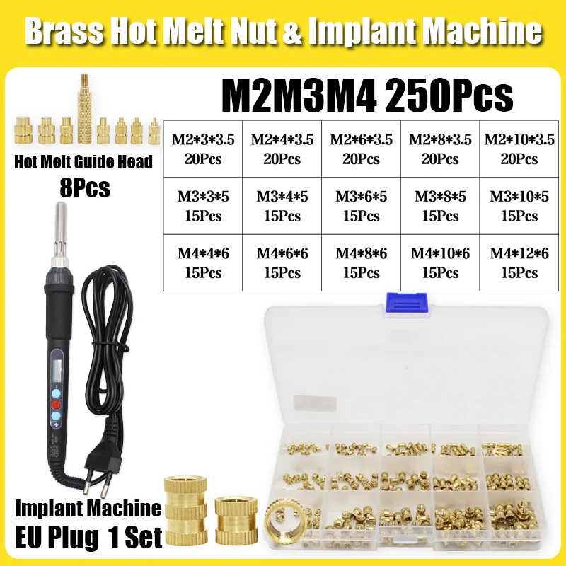 Messing-Wärmeeinsatzmutter 60W Lötkolben-Set mit Einstellbarer Temperatur LCD-Lötwerkzeug Kupfermuttereinsätze für 3D-Drucker-Zubehör – Detail 12