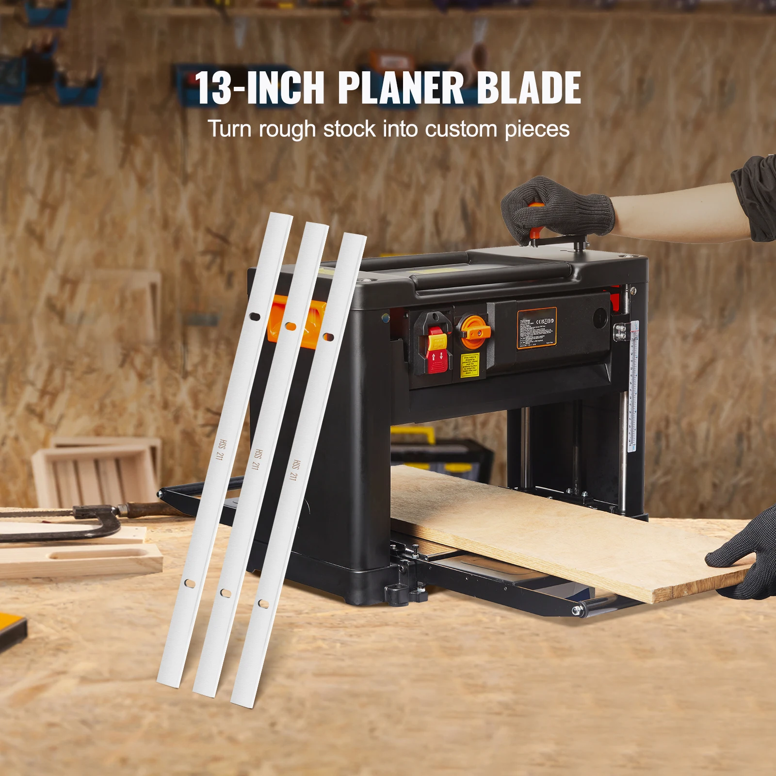 SucceBuy Planer Blades 13 inch 2mm Thickened High Speed Steel Replacement HRC55-60 Hardness Suit for 13in/12.5in Benchtop Planer