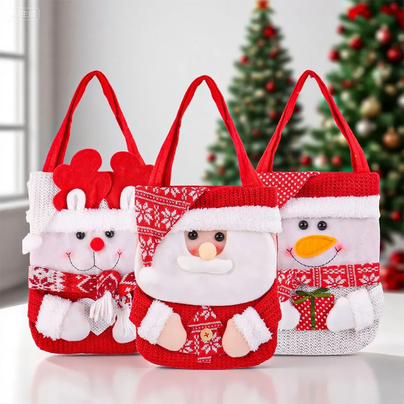 New Christmas Knitted Gift Bag Cute Cartoon Red Scarf Snowman Candy Tote Bag Christmas Decoration
