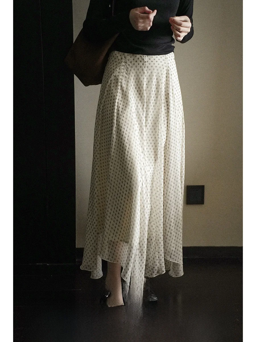 

Юбка Lalaglow в французском стиле с асимметричным принтом, женская, весна-лето, свободного кроя, длинная, А-силуэт, с 14 боковыми разрезами