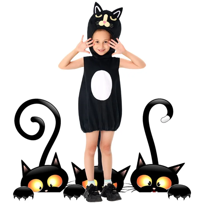 

Cartoon Cat Cosplay Costume Vest Child Girls Clothes Halloween Party Funny Animal Role Play Stage Performance Fancy Dress Up