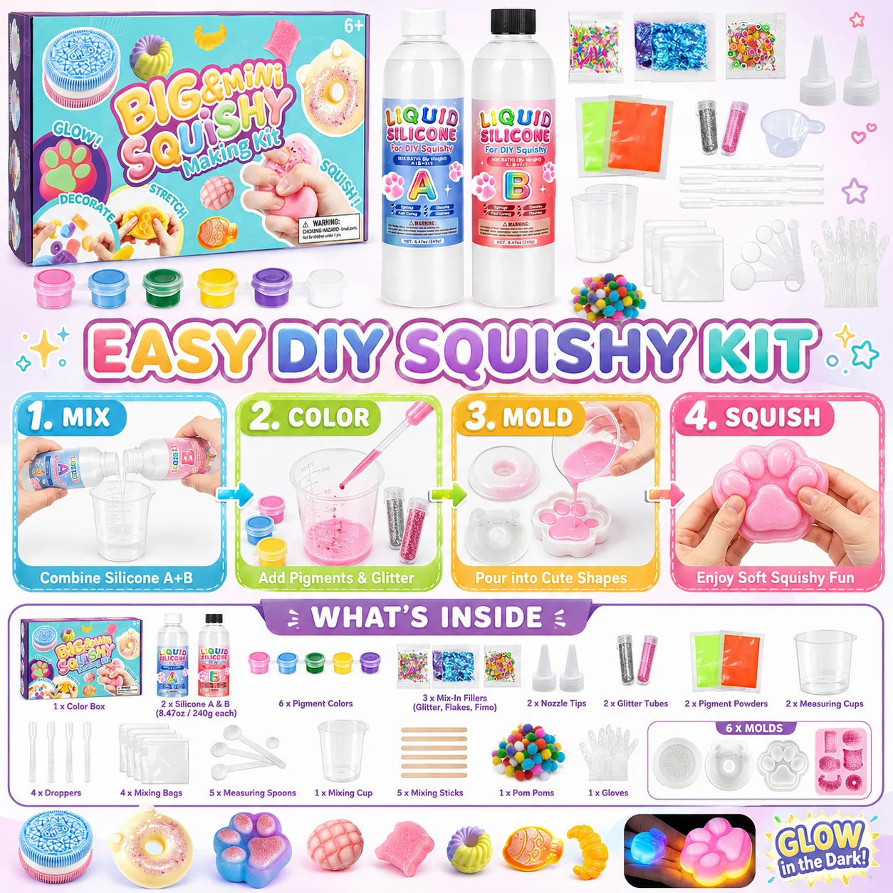 DIY Squishy Toy Making Kit Soft Silicone Mold A+B Liquid Mix Slow Rebound Squeeze Sensory Fidget Stress Relief Craft Gift Set