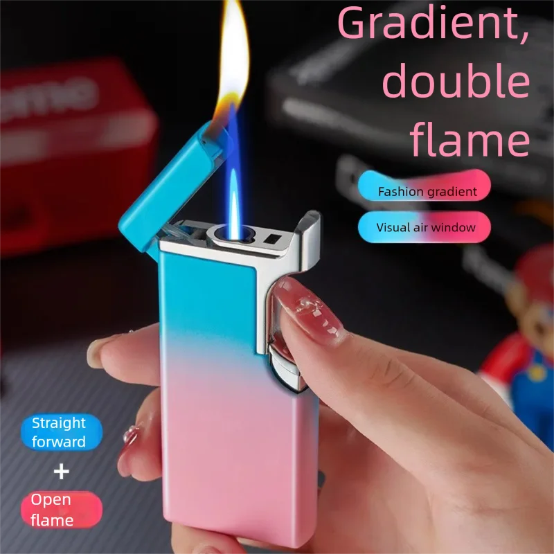 Magic Dual Flame Windproof Lighter, Switchable Jet & Open Fire, Refillable Metal Lighter with Engraving, Men's Gift
