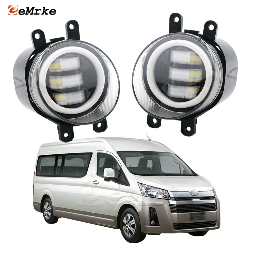 LED Fog Lights Assembly for Toyota Hiace H300 Quantum 2019-2022 with Lens + Angel Eyes DRL Ring + Yellow Car Turn Signal Light