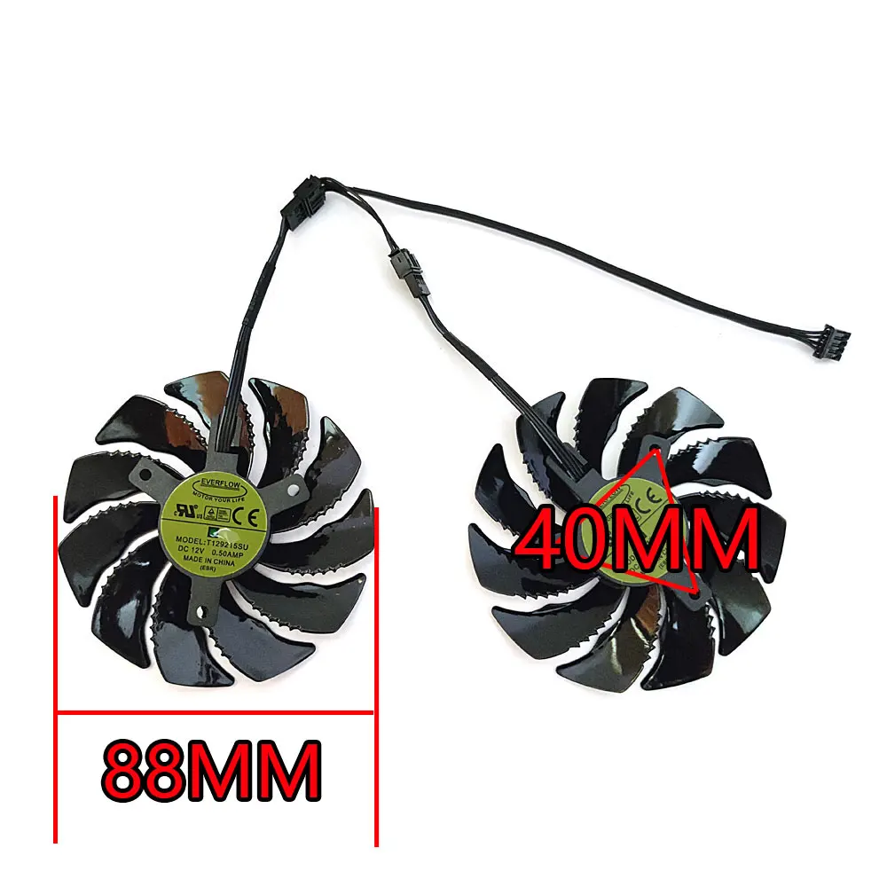 NEW 88MM 4PIN T129215SU PLD09210S12HH RTX 2060 GPU Fan，For Gigabyte RTX 2060、GTX 1660 1070 1060 1050 Graphics card cooling fan