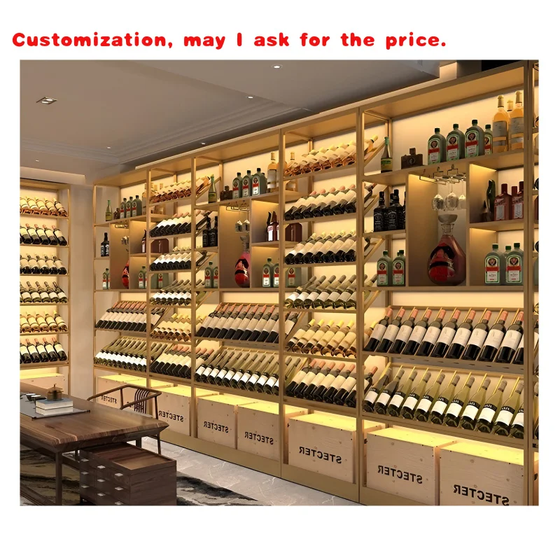 

custom.Commercial 90-Shelf Wine Rack Cabinet in Red Custom Modern Design Mall Winery Display against Wall Wine Storage Displ