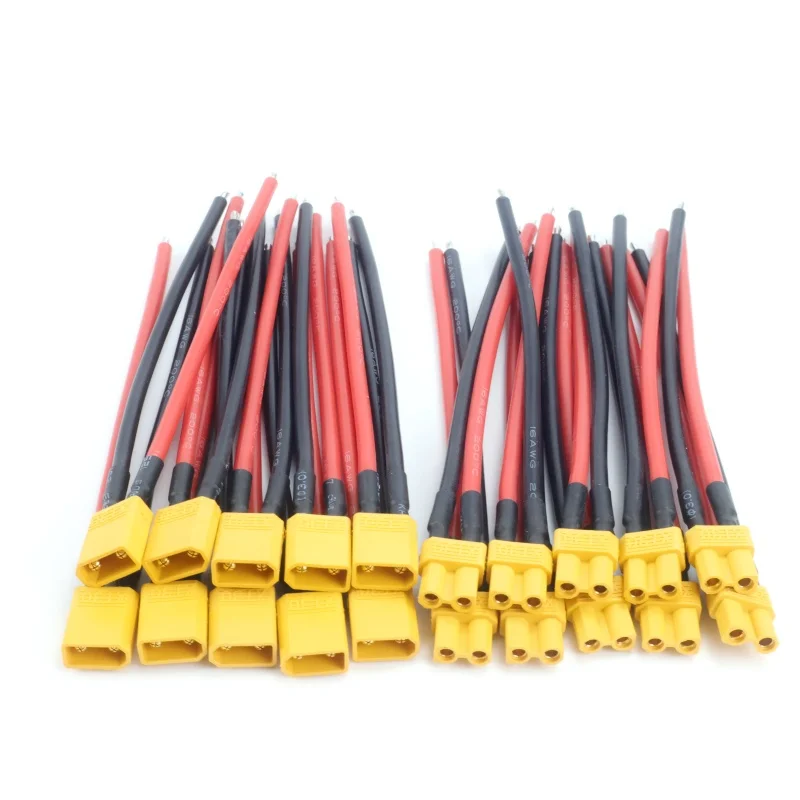 XT30 Pigtail Plug Male and Female Connector with 100mm 16AWG Tinned Wire Cable for RC Fixed Wing Lipo Battery FPV Drone Charger
