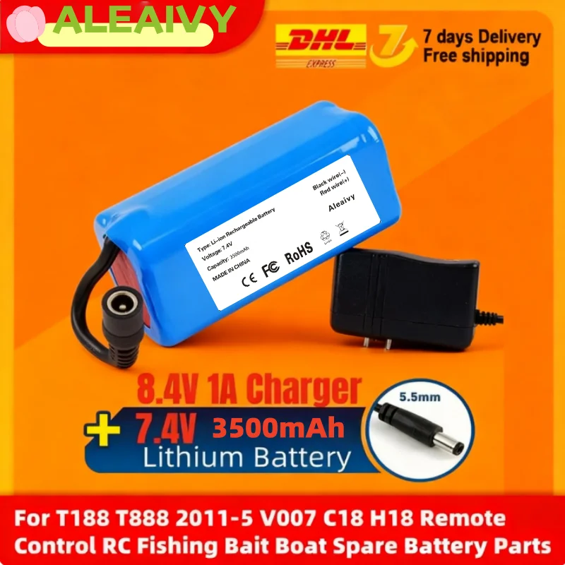 Plug and Play 7.4V 3500mAh Battery for T188 T888 V007 C18 H18 RC Bait Boat Perfect Replacement Part with USB Charging Cable