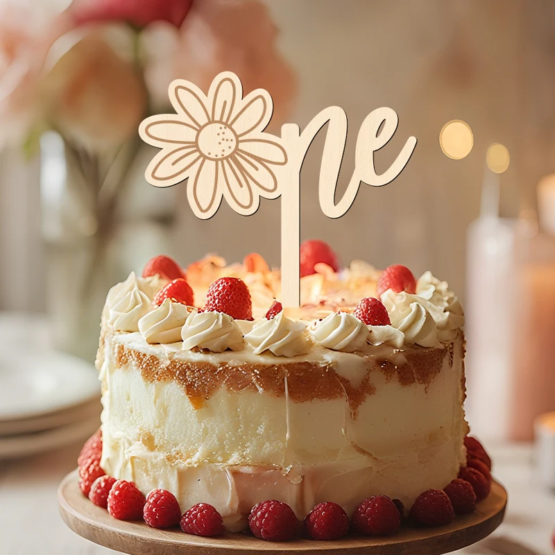 YOMDID Holz-Blumen-Tortenaufsatz für den 1. Geburtstag, Tortendekoration für Geburtstagsfeier, Geburtstags-Themen-Tortenaufsatz