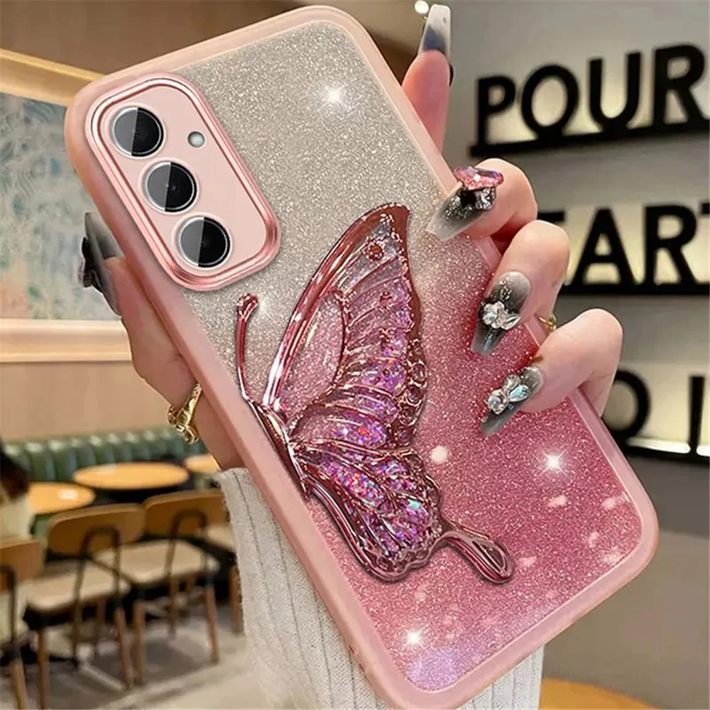 Flowing Sand Butterfly Shiny Glitter Phone Case For Samsung A31 A51 A71 A21S A10 A20 A30 A10S A20S A50 Quicksand Stand Cover