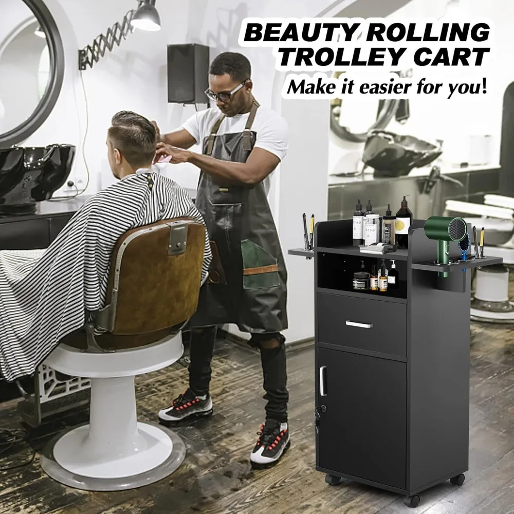 Salon Trolley, Hair Station with Wheels Beauty Salon Trolley Cart for Hair Stylist with 6 Tool Holders, Salon Cabinets