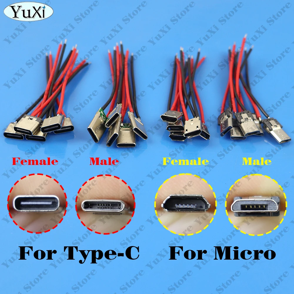 USB Type-C Micro 2Pin Soldered Male Female Plug-in Board Fast Charging Socket USB-C Welding Wire Connector Jack Tail Plug