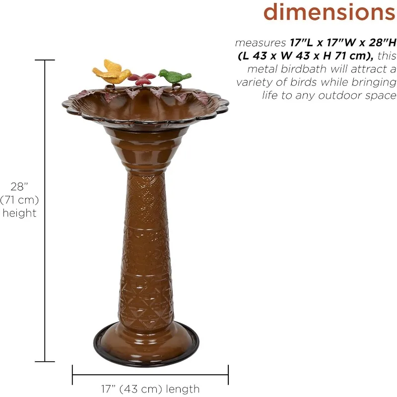 ORS112BR Vintage Metal Pedestal Birdbath with Stand, Shallow Bird Bath Bowl for Outside, 28