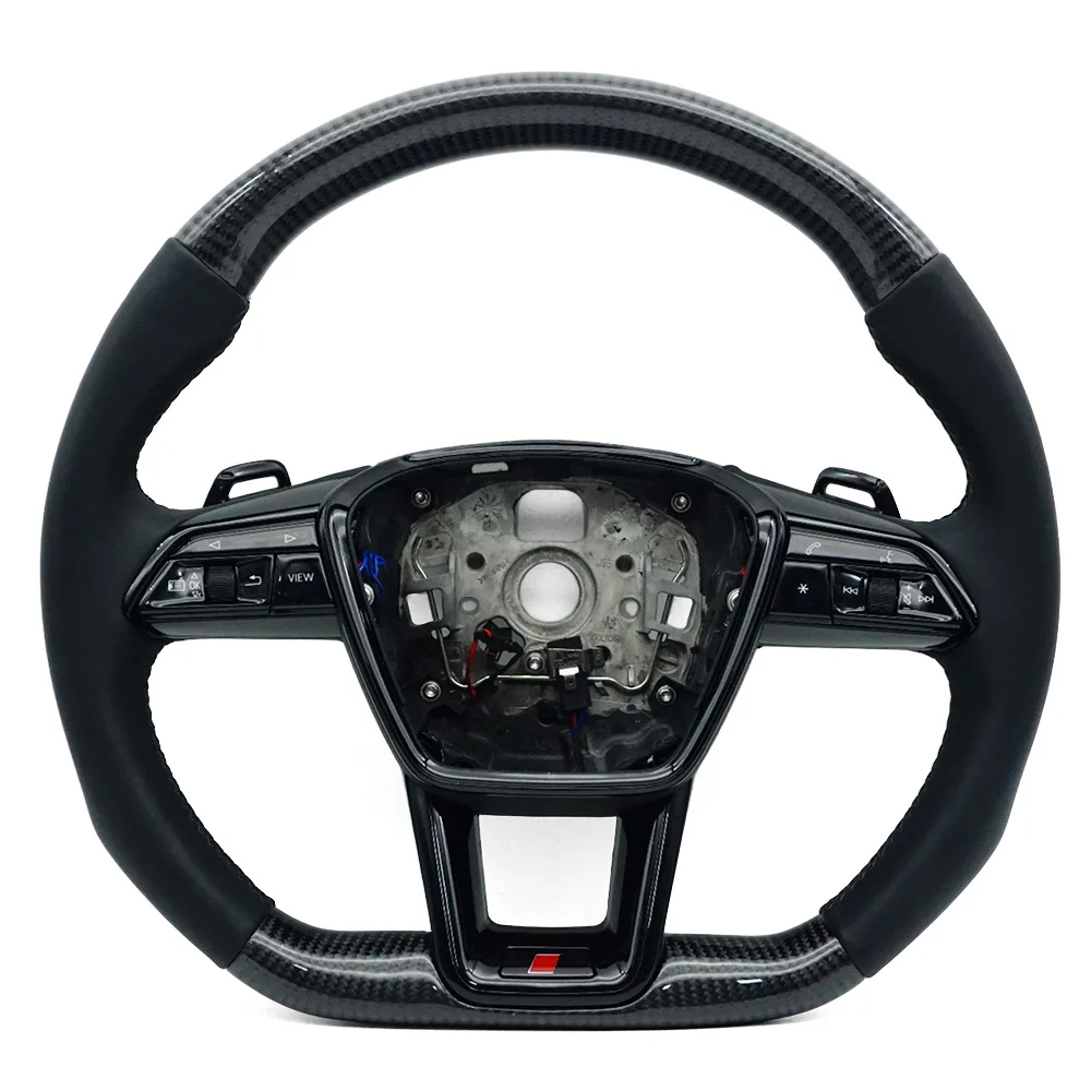 Suitable for Audi A6C8S6RS6S standard carbon fiber semi-leather black wire with button paddle with heated steering wheel