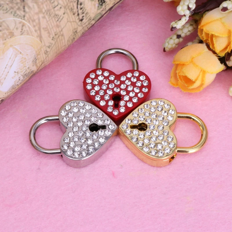 Mini Heart Archaize Padlocks With for Key Metal for Wish Lock Jewelry Box Diamonds Decorative Padlock for Lovers, Girls,