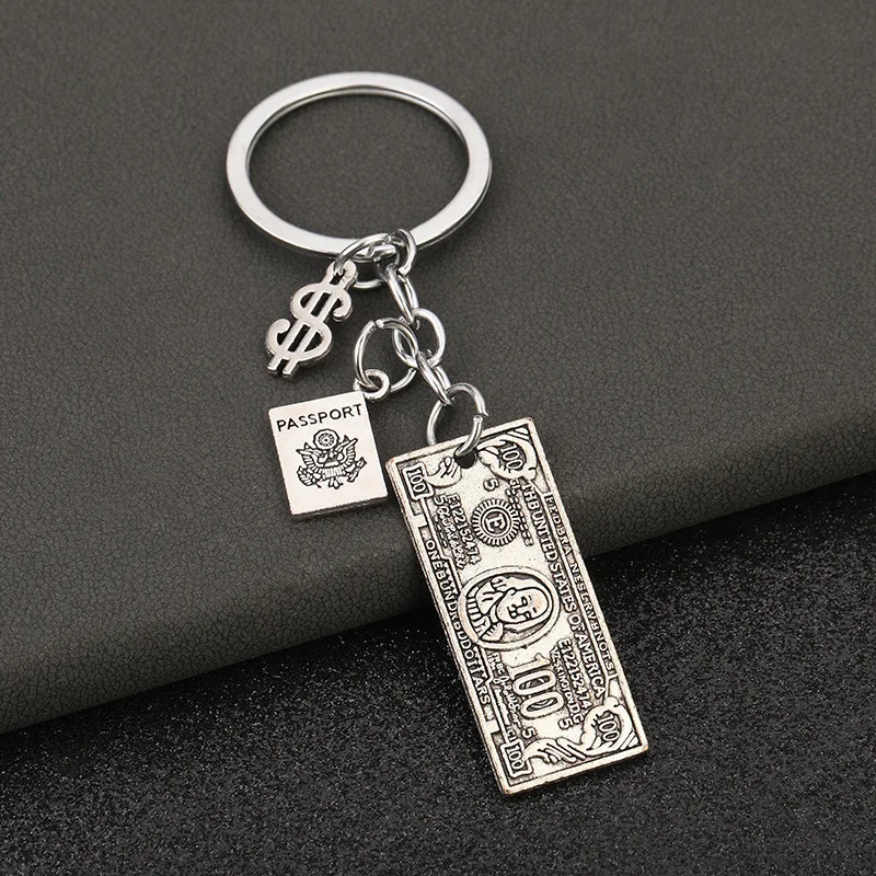 100 Dollar Model Keychain, Metal Dollar 3D Model, Key Chain Accessories, Bag Charms Funny Key Ring Accessories