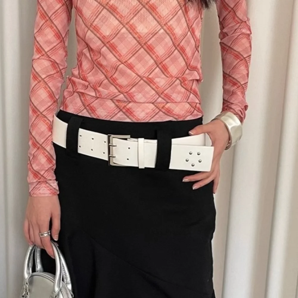 Nuevo Cinturón coreano para mujer, cinturón ancho Y2k en blanco y negro, cinturón vaquero para vestido de nicho de cuero Pu, cinturón para