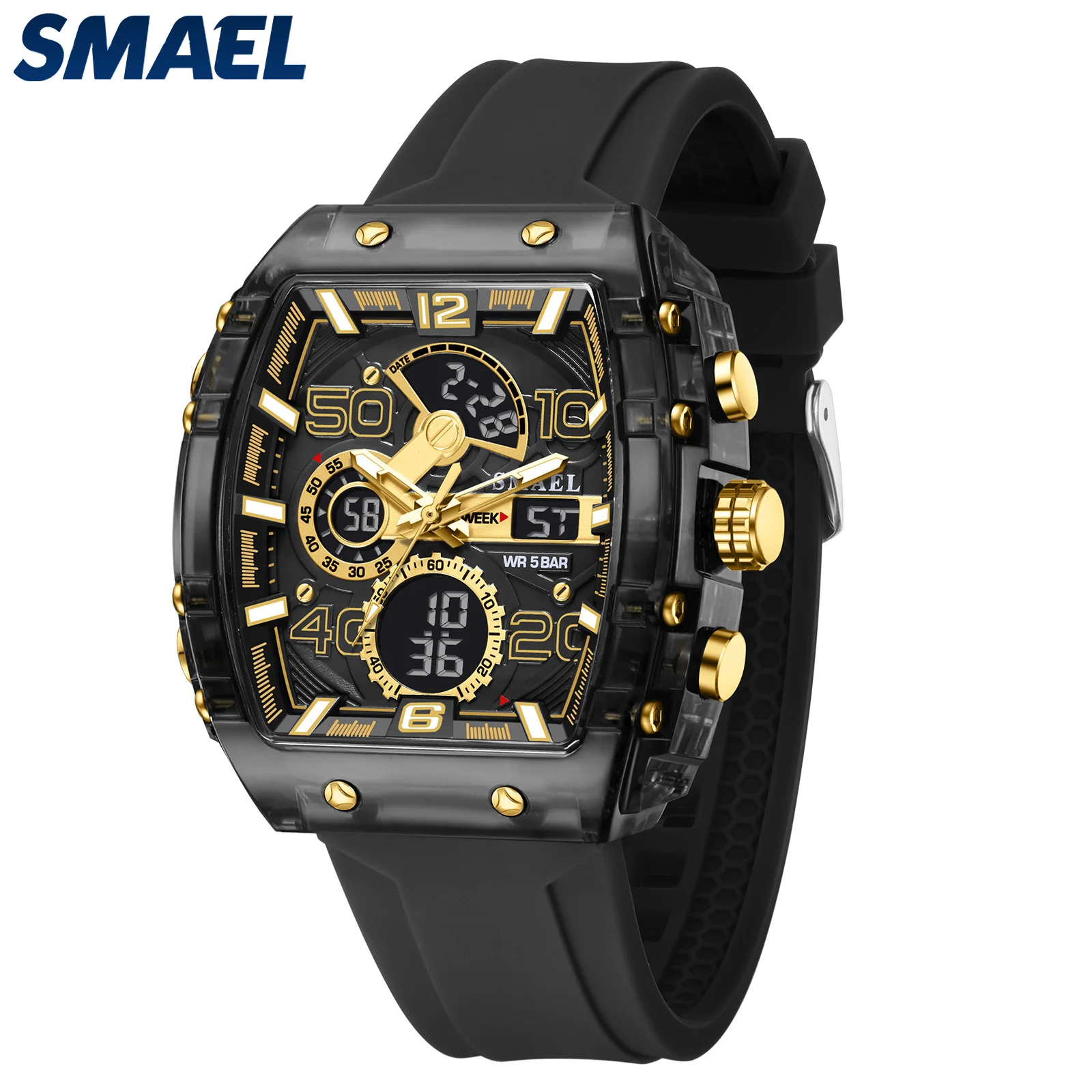 SMAEL Brand 8109 New electronic watch fashion square dual display waterproof luminous Multi-color For Men