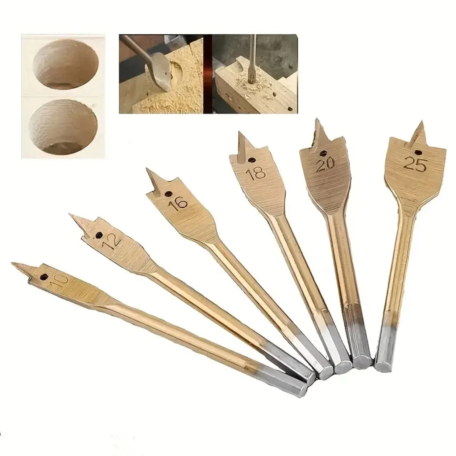 Durable High-Quality Gold-Plated Spade Drill Bit Set for Carpentry Projects - Multi-Specification Flat Drill with Hole Opener fo