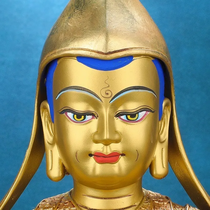 Tibetan Tantric Master Tsongkhapa Buddha Statue Ornament, Copper Imitation of Nepal, Fully Gilt, for Worship on the Altar