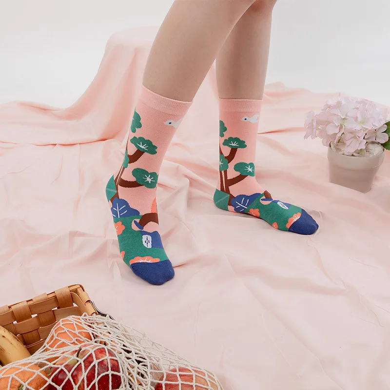 Men Women Socks Fashion Cute Series Korean Harajuku Cartoon Funny Women Happy Cotton Cool Middle Tube Socks Boys Girls socks