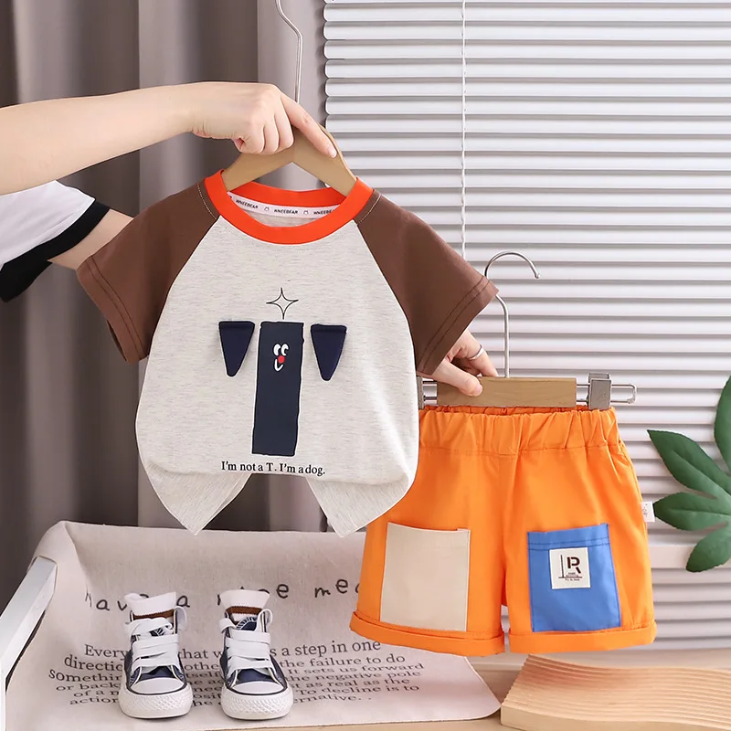 Summer Baby Boy Clothes 2 Piece Set 2026 New Toddler Outfits Cute Raglan Sleeve T-shirt and Shorts Boys Suit Children's Clothing