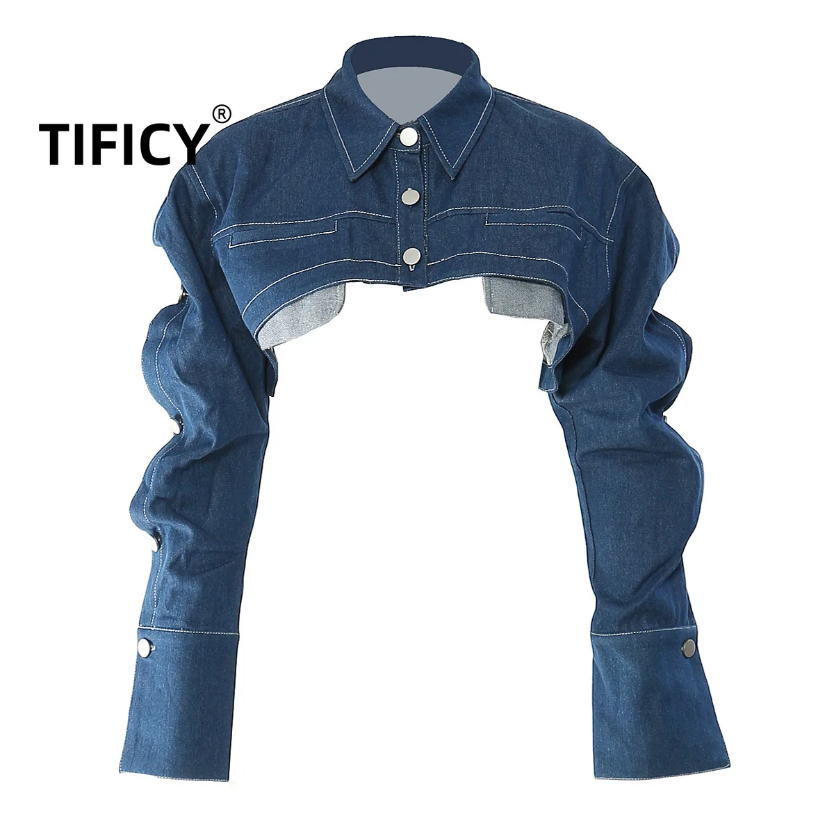 

TIFICY Autumn Women's New Super Personalized Small Crowd Short Denim Streetwear Coat Crop Top