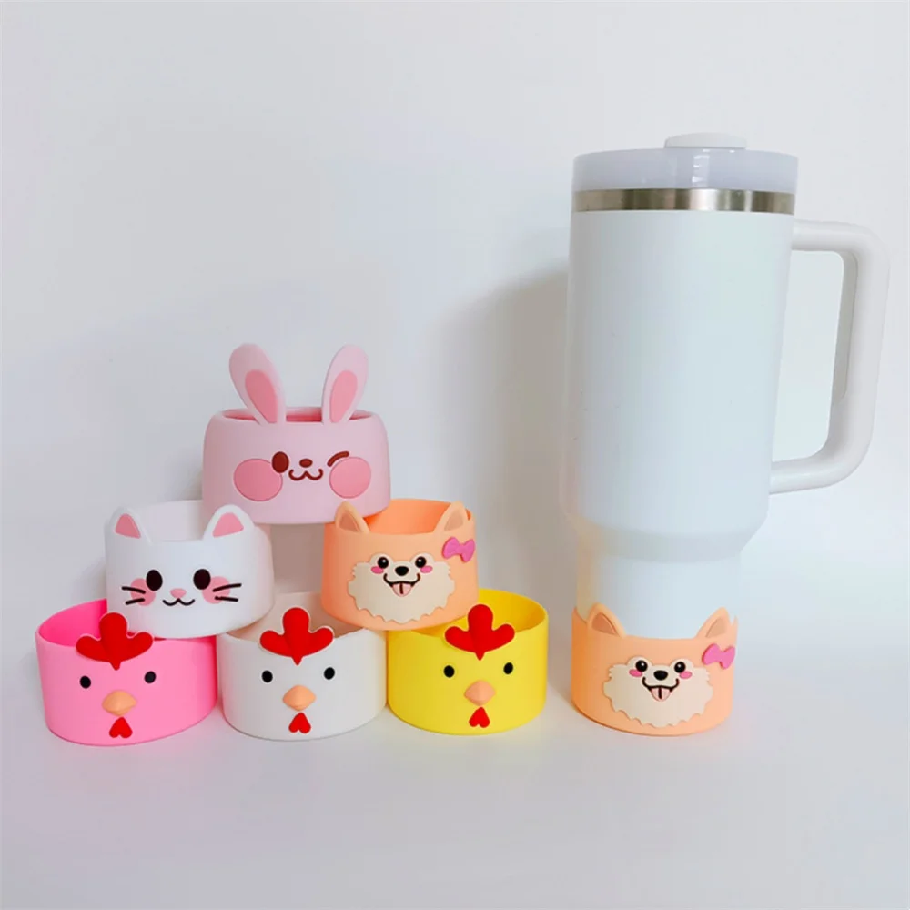 Silicone Cup Sleeve Cute Cup Bottom Cover Water Bottle Protector Protective Cup Coaster For Travel Kids Office