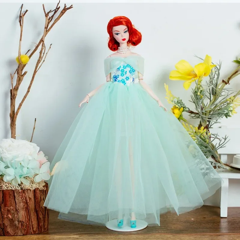 

1/6 BJD Handmade Blue Sequin Princess Dress for Barbie Clothes Advanced Customized Outfits Wedding Gown 30cm Doll Accessory Toys