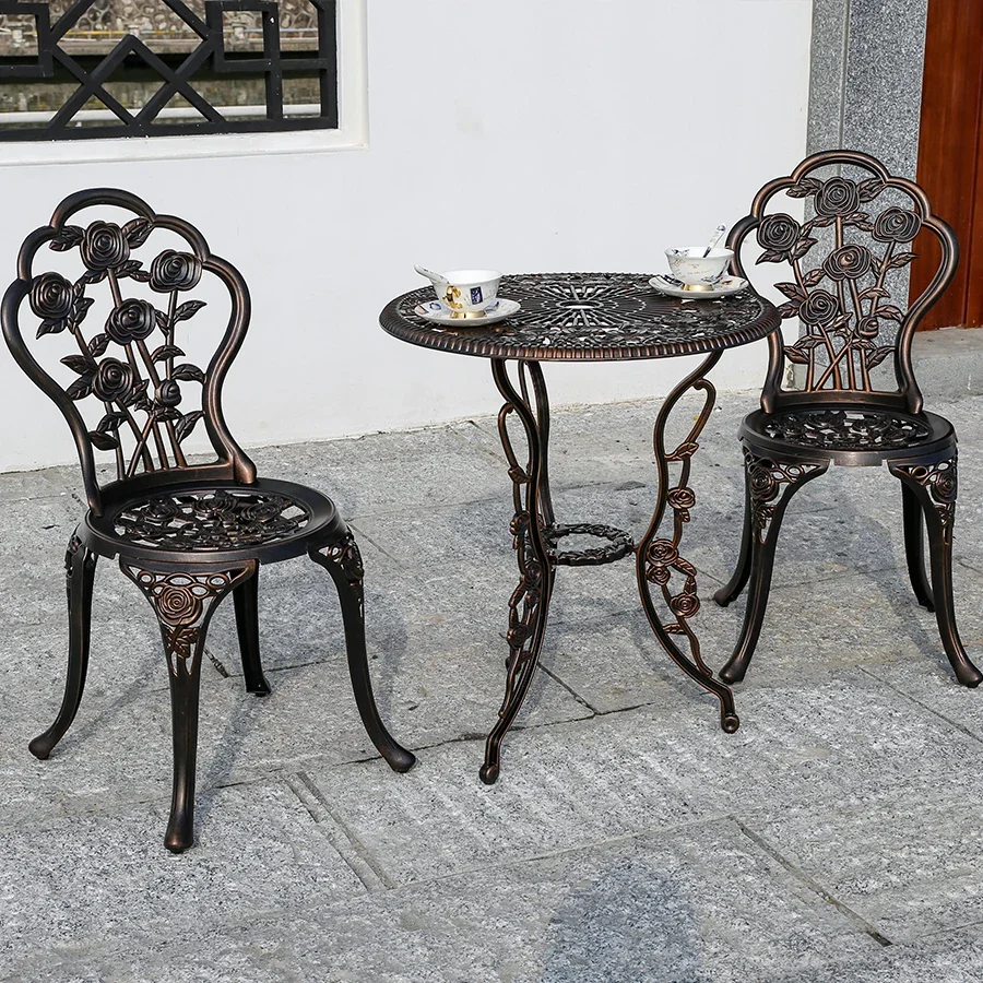 Cast Aluminum Garden Furniture SetOutdoor Table and Chairs Balcony Bistro SetPatio Furniture, Metal, Antirust, Waterproof