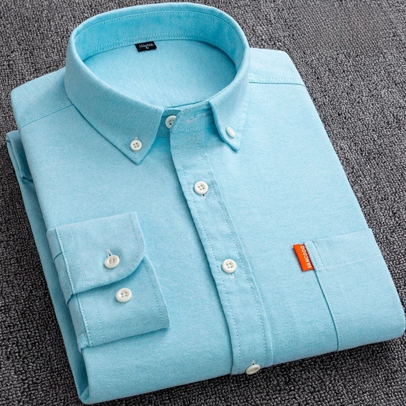 Новые мужские рубашки-оксфорды из 100% хлопка с длинными рукавами в клетку, мягкая классическая рубашка обычного кроя, карманная социальная блузка, мужская одежда M-5XL