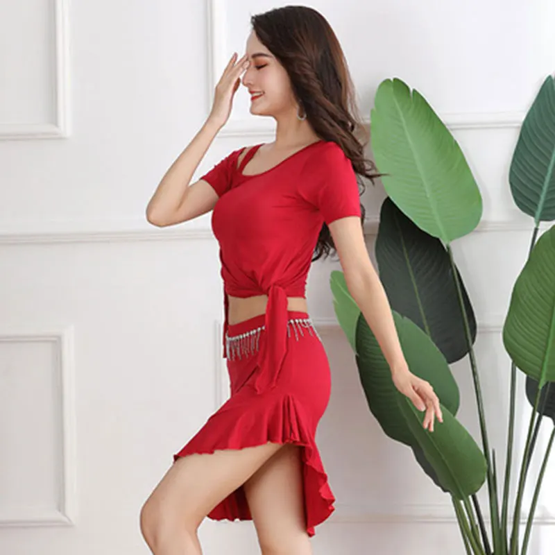 Frauen elegante Bauchtanz Top Split Rock Trainings anzug Erwachsenen orientalischen Bauchtanz Performance Kleidung Set Dance wear Lektion tragen