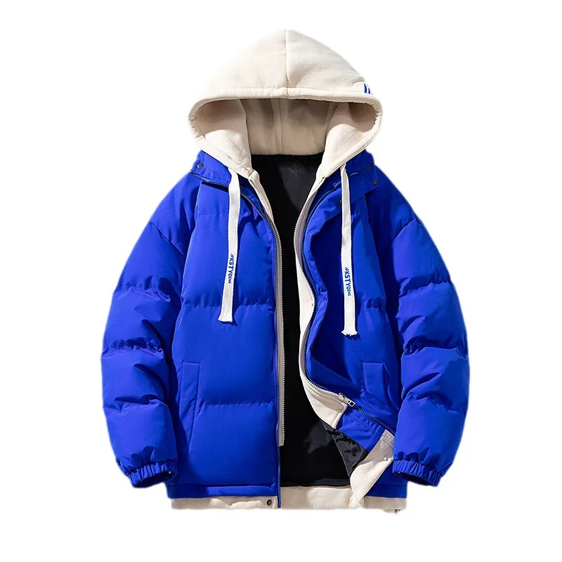 Winter Thick Warm Puffer Jacket Men's Hooded Streetwear Fake Two Pieces Cotton-padded Jacket Zipper Winter Men's Clothing