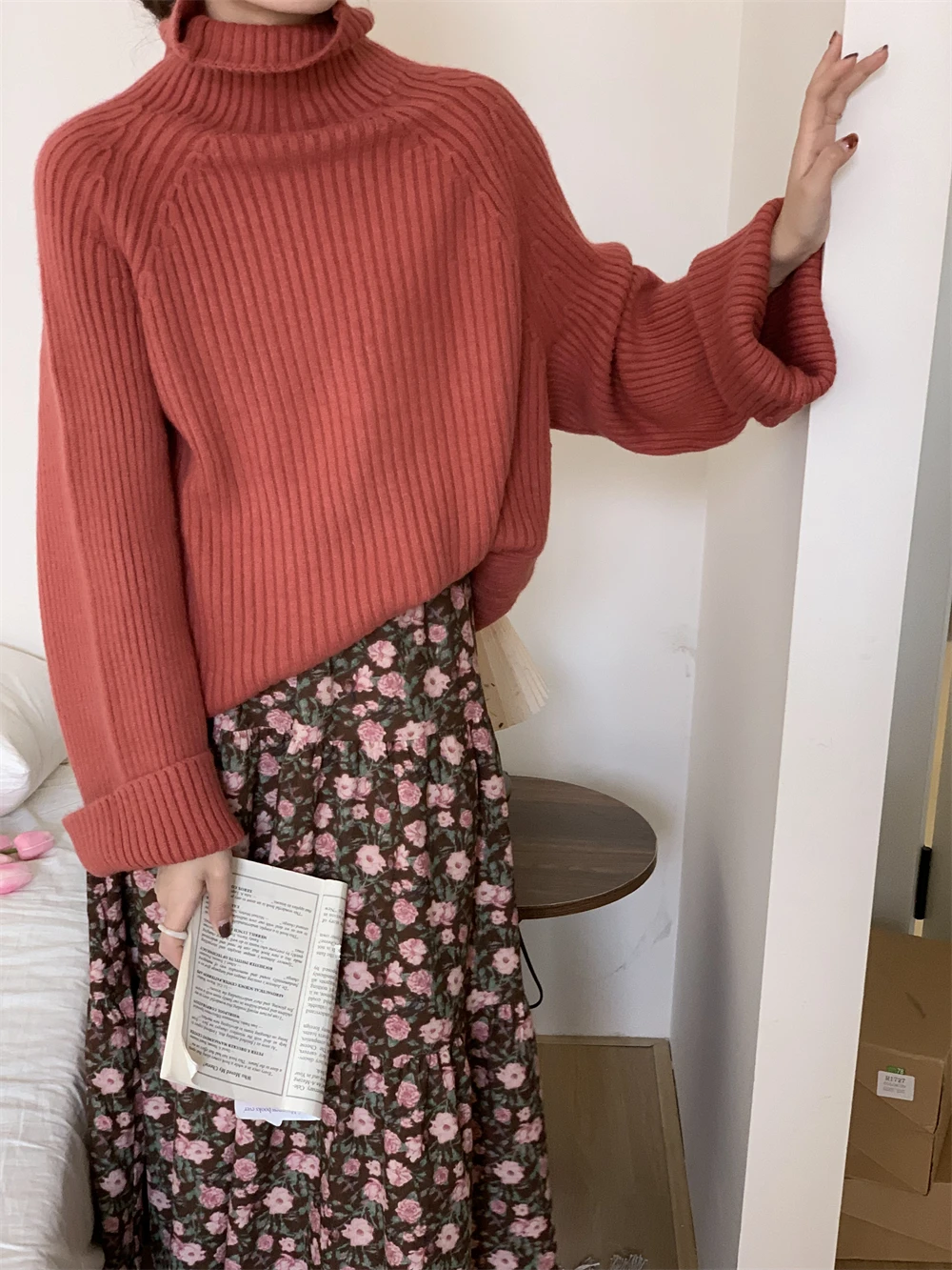 

Heavyweight Thiened Svel Women's Sweater Outerwear Large Design Sense Cusizable Commute Sle round Ne Stripe Pa...